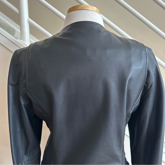 Joie Black Leather Short Round Neck Biker Asymmetric Zip Leather Jacket Sz Large - Picture 7 of 16